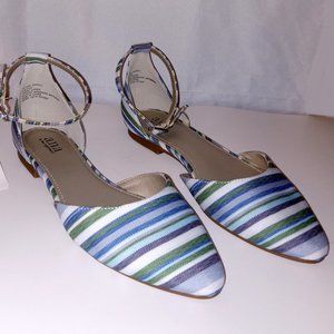 a.n.a. Ballet flats pointed toe Blue Multi cloth top Ankle Strap 7M NWT